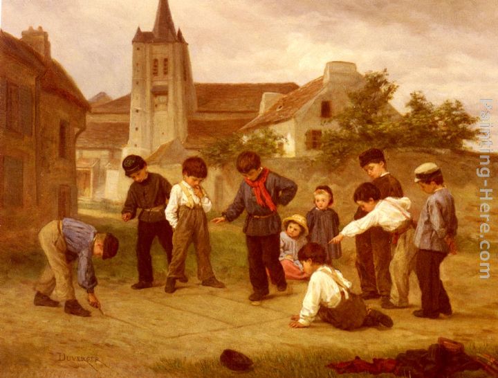 Hopscotch painting - Theophile-Emmanuel Duverger Hopscotch art painting
